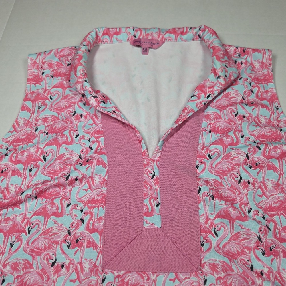 Simply Southern XXL Pink Blue Flamingo Animal Print VNeck Sleeveless Tunic Dress - Picture 2 of 10